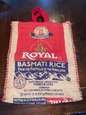 Royal Basmati Rice Jute Tote Bag in Red and Natural
